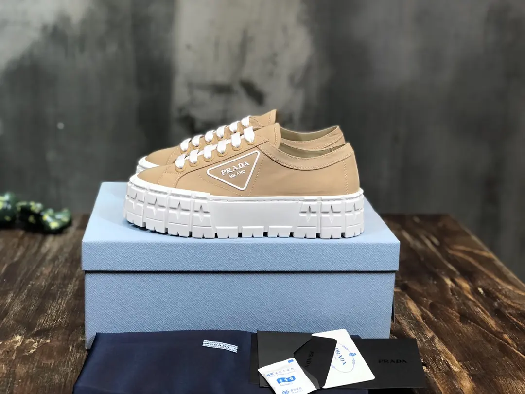 Prada Canvas Thick Sole Sneakers Beige – Replica Prada Shoes & High Quality Prada Sneakers Durable 231