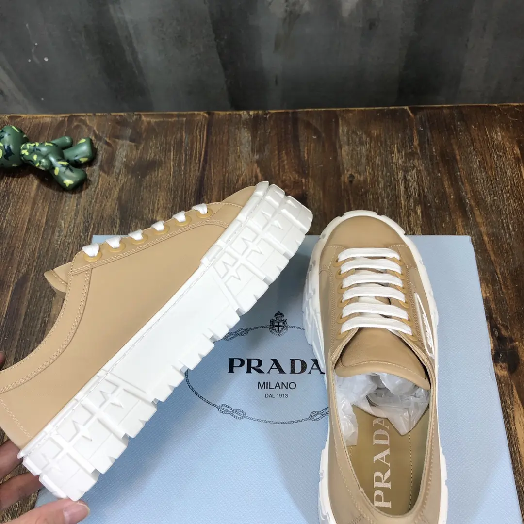 Prada Canvas Thick Sole Sneakers Beige – Replica Prada Shoes & High Quality Prada Sneakers Durable 231