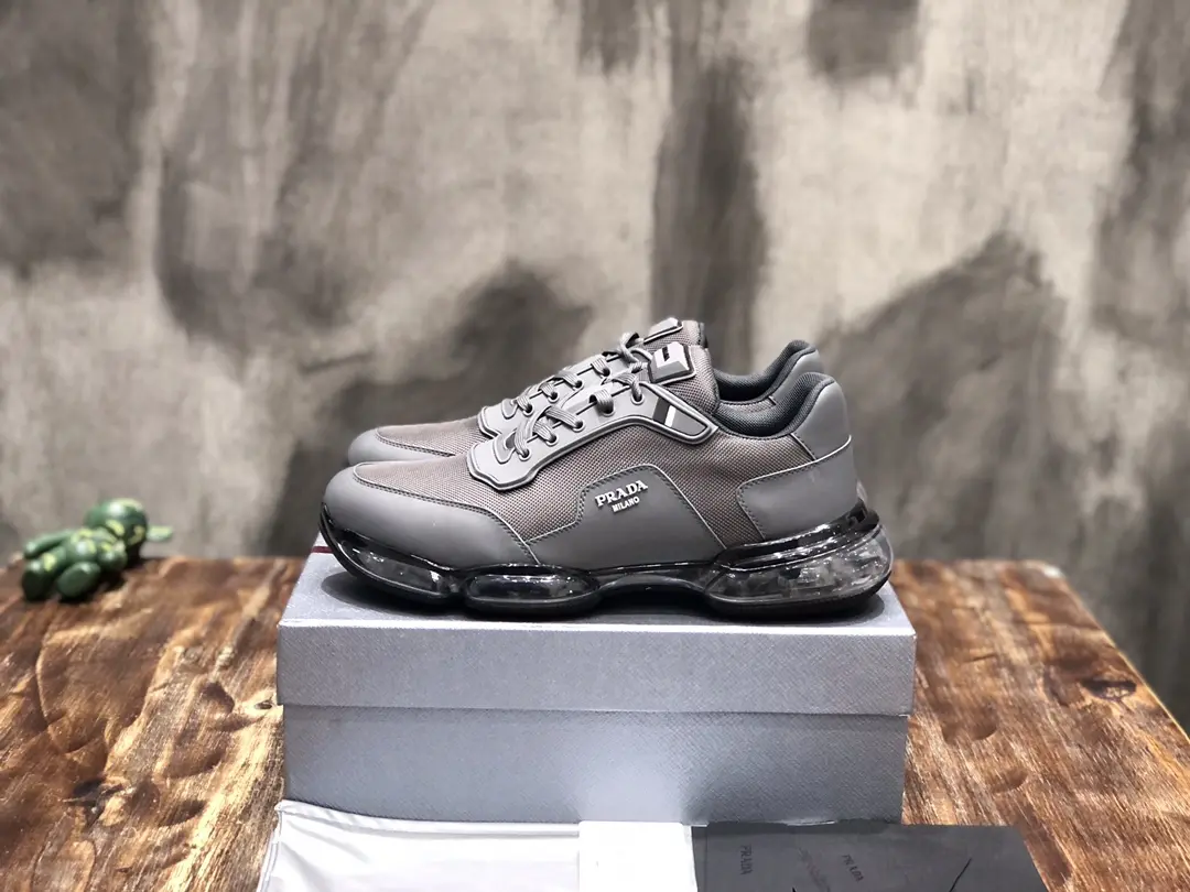 Prada  Shoes Grey Leather Sneakers – Replica Prada Shoes & High Quality Prada Sneakers Replica Snug 205