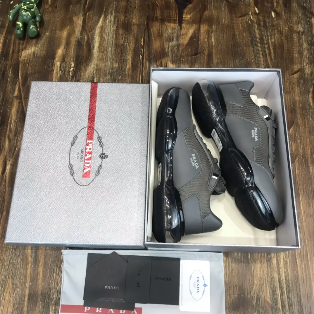 Prada  Shoes Grey Leather Sneakers – Replica Prada Shoes & High Quality Prada Sneakers Replica Snug 205