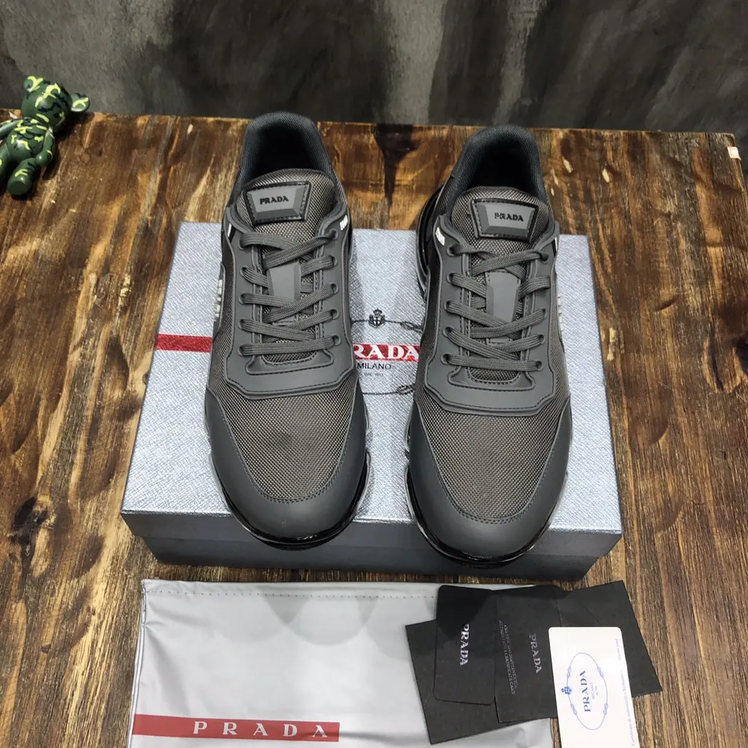 Prada  Shoes Grey Leather Sneakers – Replica Prada Shoes & High Quality Prada Sneakers Replica Snug 205