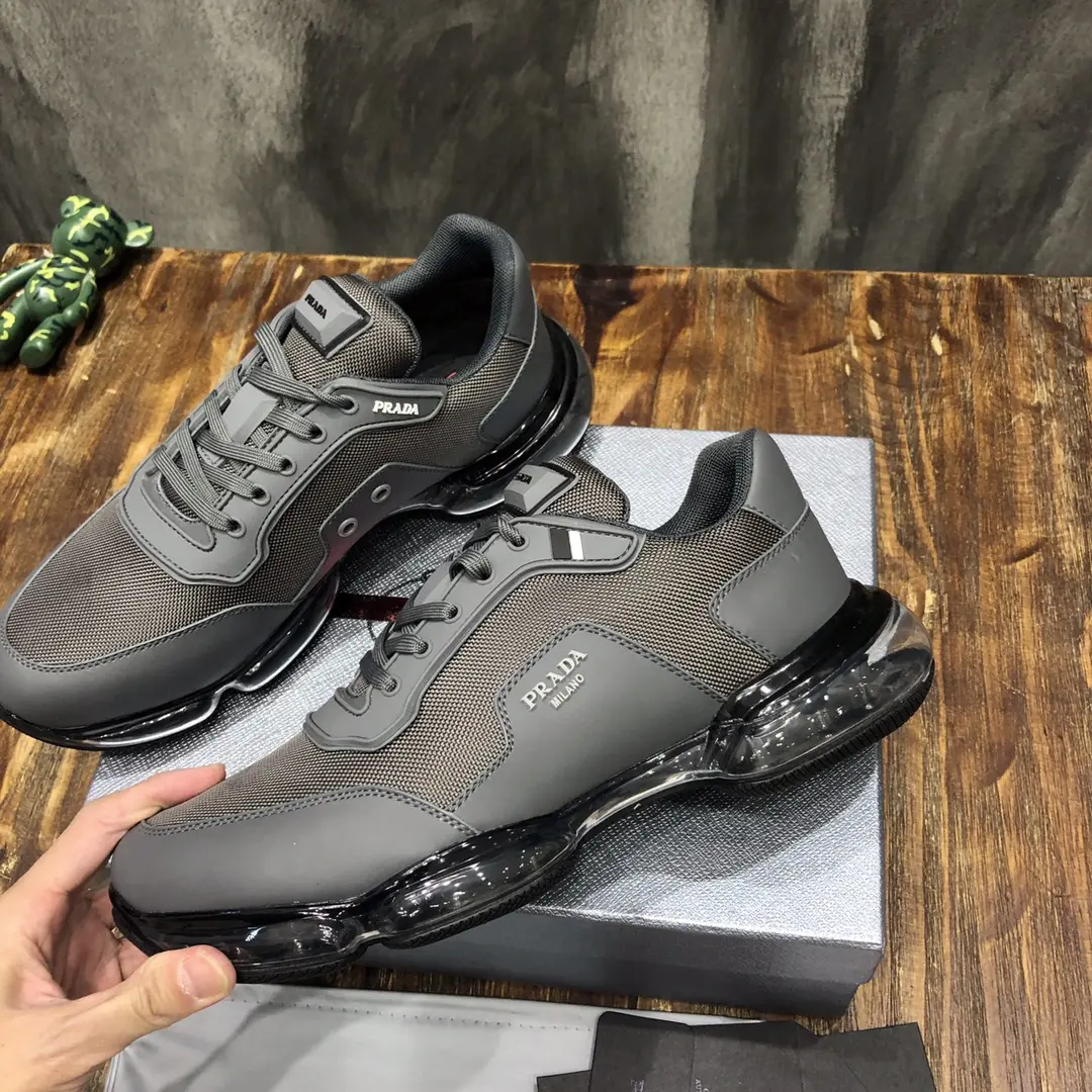 Prada  Shoes Grey Leather Sneakers – Replica Prada Shoes & High Quality Prada Sneakers Replica Snug 205