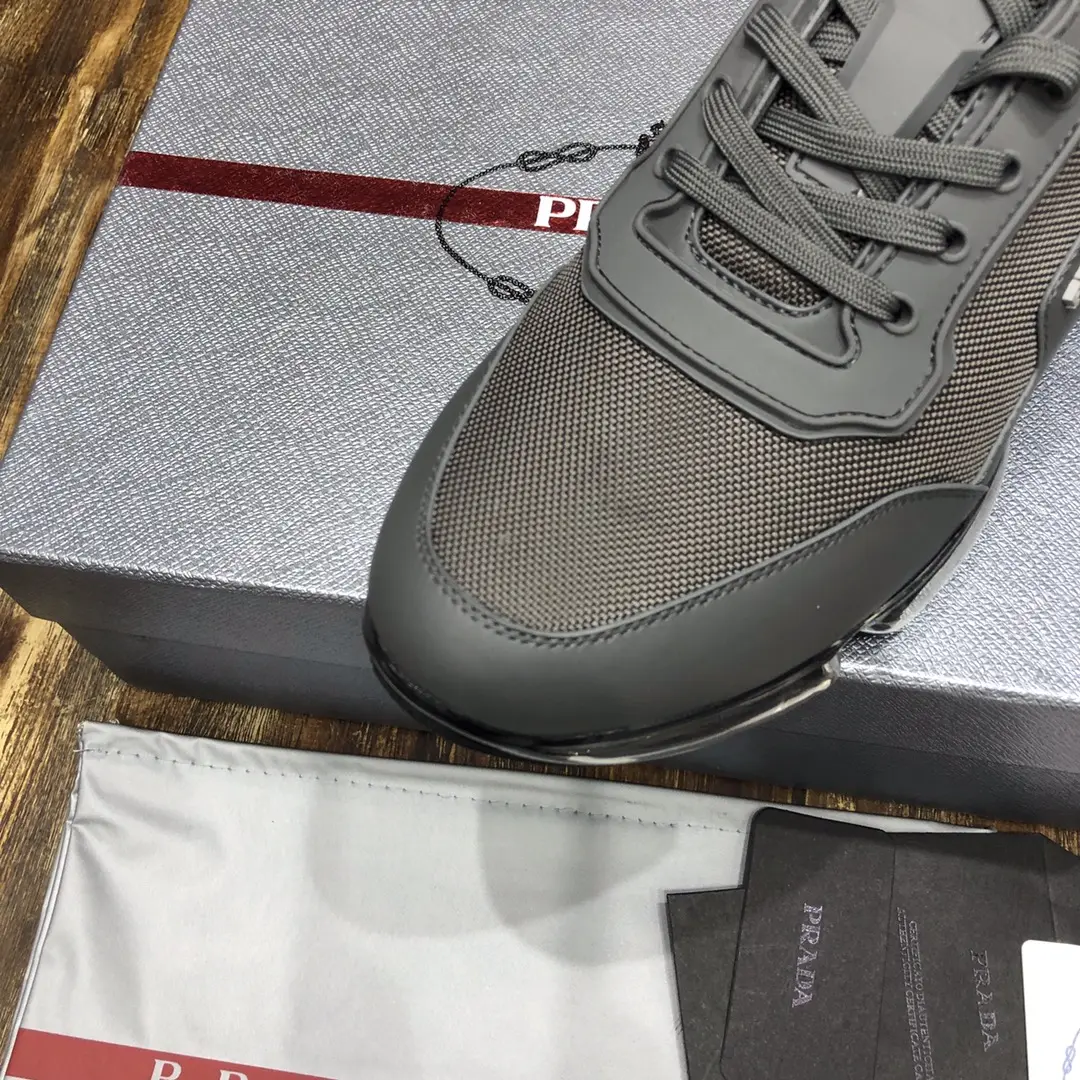Prada  Shoes Grey Leather Sneakers – Replica Prada Shoes & High Quality Prada Sneakers Replica Snug 205