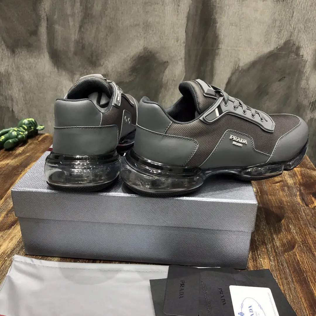 Prada  Shoes Grey Leather Sneakers – Replica Prada Shoes & High Quality Prada Sneakers Replica Snug 205