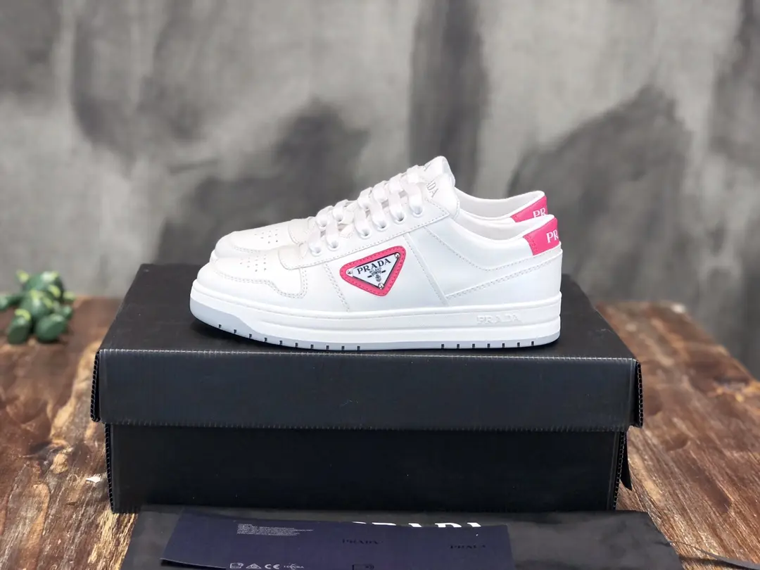 DailyWear Prada  Sneakers White Pink Triangle Logo – Replica Prada Shoes & High Quality Prada Sneakers 199