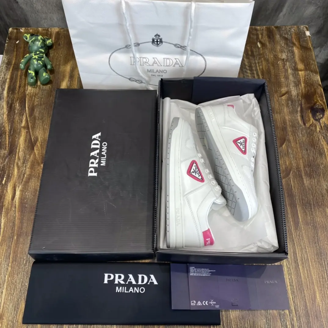 DailyWear Prada  Sneakers White Pink Triangle Logo – Replica Prada Shoes & High Quality Prada Sneakers 199