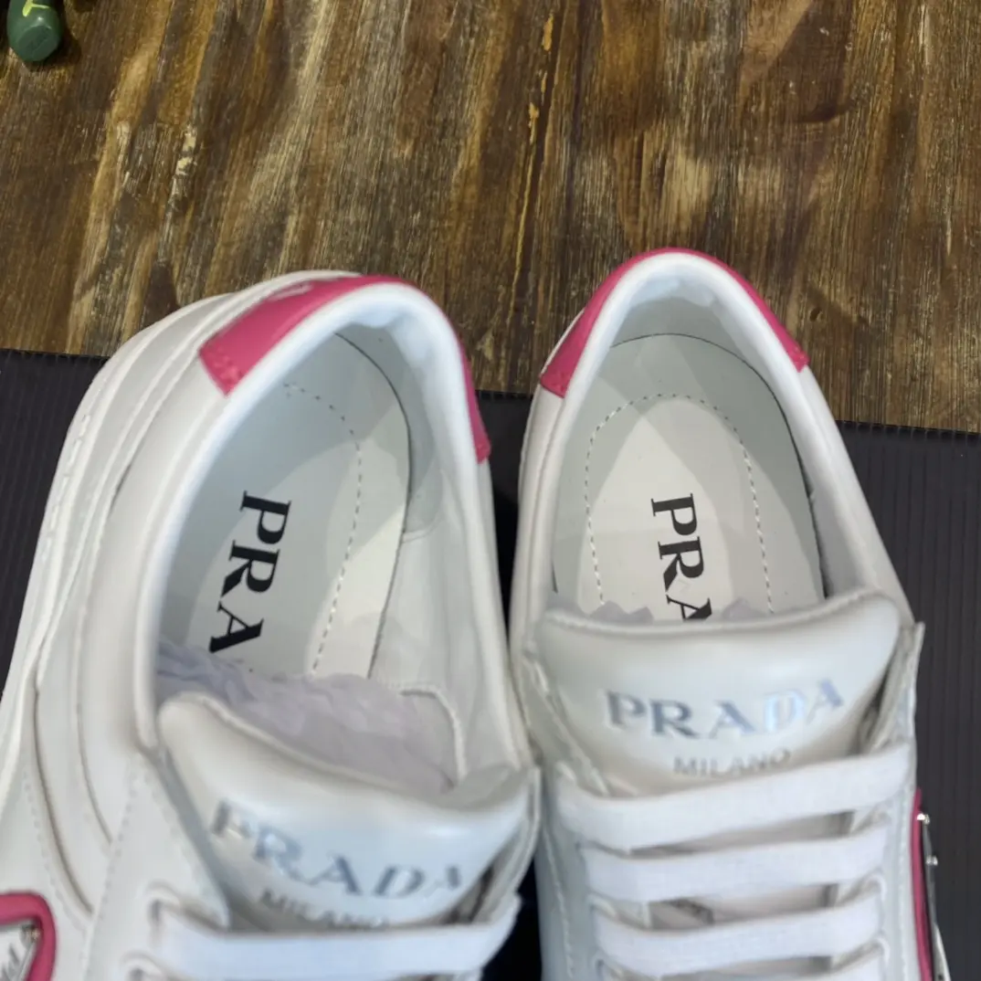 DailyWear Prada  Sneakers White Pink Triangle Logo – Replica Prada Shoes & High Quality Prada Sneakers 199