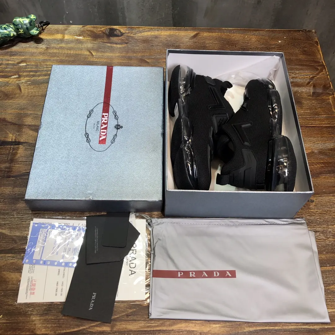 Trendsetting Prada  Black Cushioned Sneakers – High Quality Replica Prada Shoes, Men’s Size 38- 178