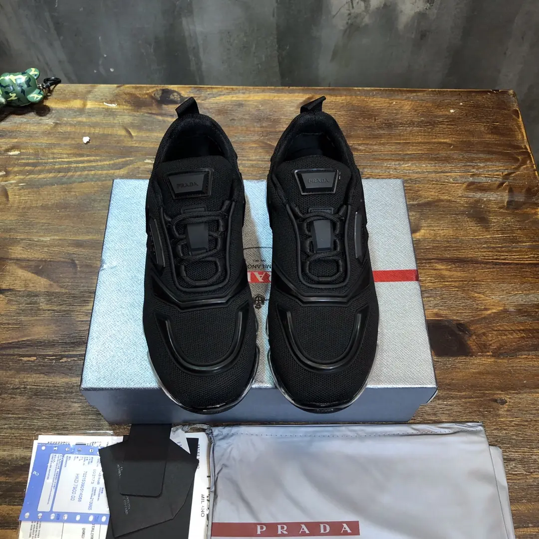 Trendsetting Prada  Black Cushioned Sneakers – High Quality Replica Prada Shoes, Men’s Size 38- 178