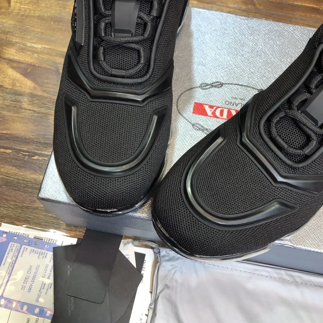 Trendsetting Prada  Black Cushioned Sneakers – High Quality Replica Prada Shoes, Men’s Size 38- 178
