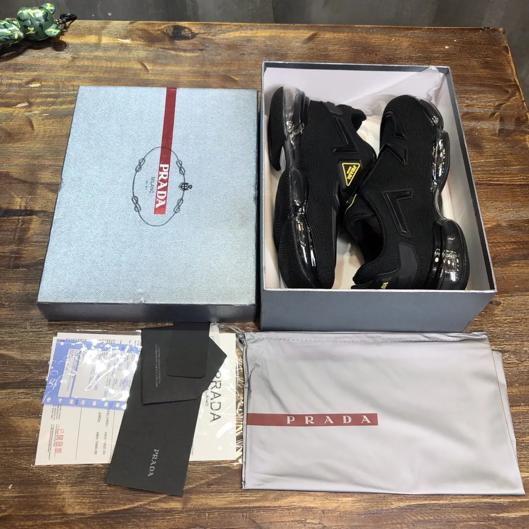 Prada  Cushion Sneakers – Black with Yellow Accents, Men’s Size 38-45, Premium Imported Nylon and Leather Lining, High Quality Replica Prada Shoes Refined 201
