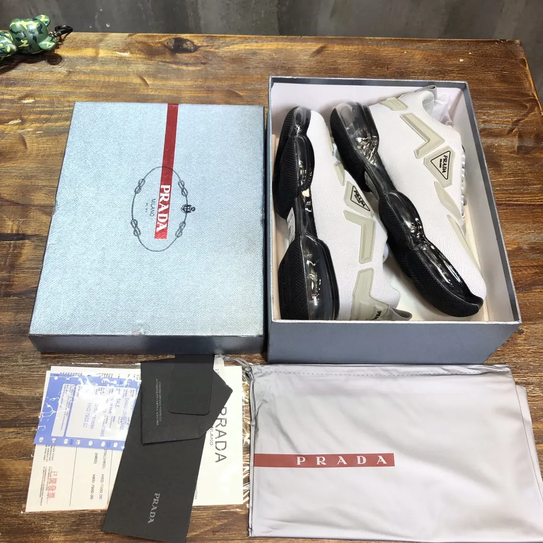 Prada  Cushion Sneakers – White Silver, Men’s Athletic Style, Replica Prada Shoes, High Quality Replica, Sizes 38- SoftTouch 203