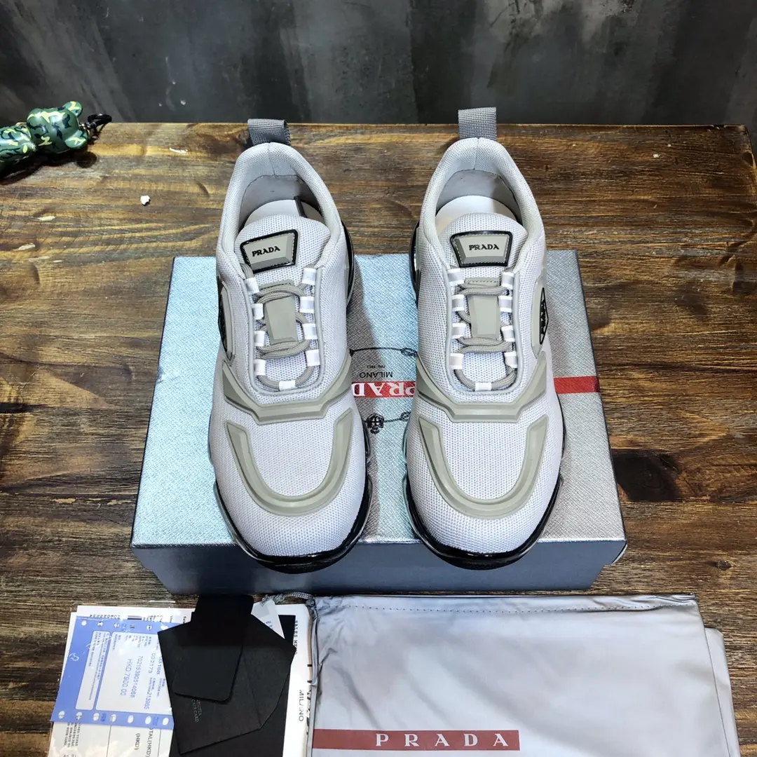Prada  Cushion Sneakers – White Silver, Men’s Athletic Style, Replica Prada Shoes, High Quality Replica, Sizes 38- SoftTouch 203