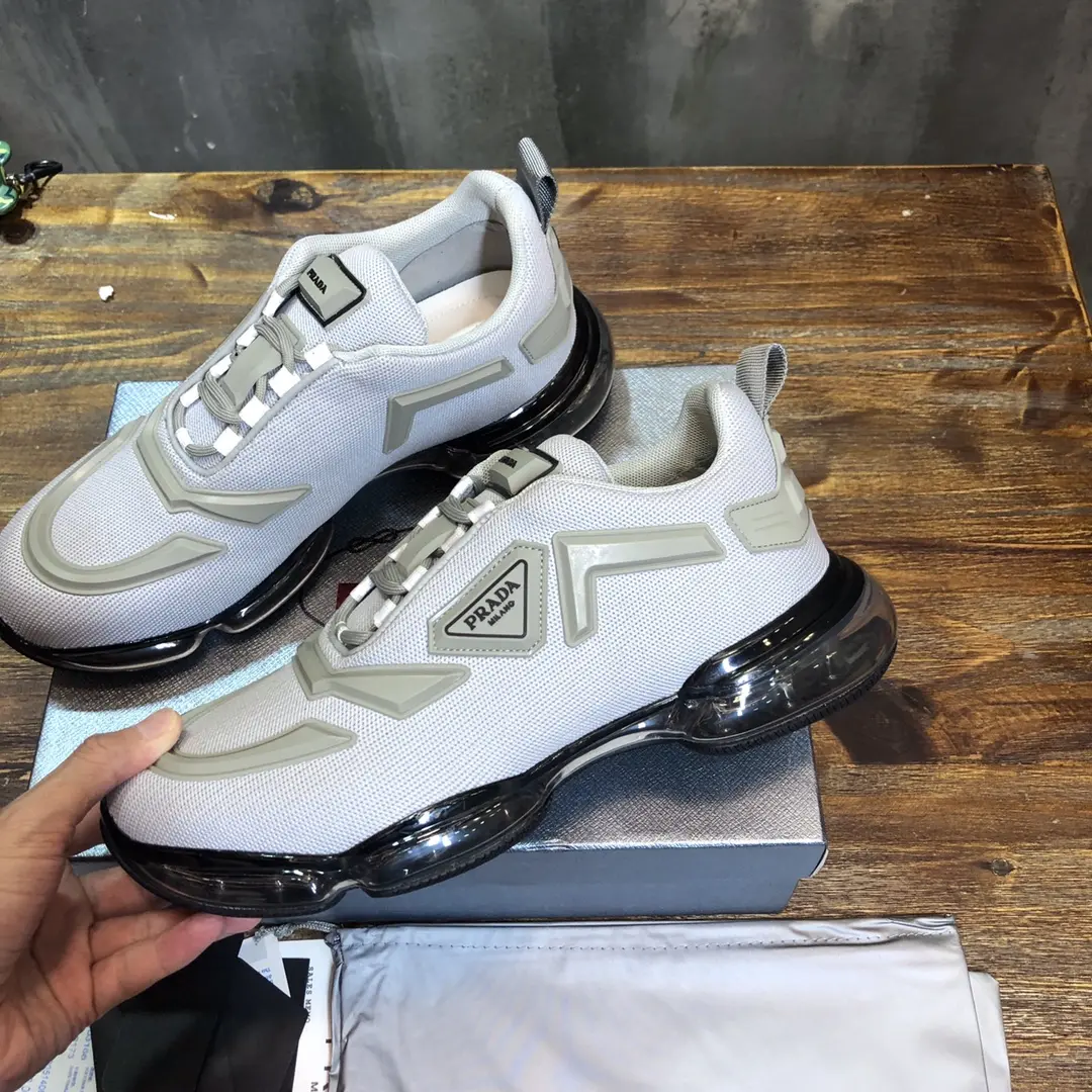 Prada  Cushion Sneakers – White Silver, Men’s Athletic Style, Replica Prada Shoes, High Quality Replica, Sizes 38- SoftTouch 203