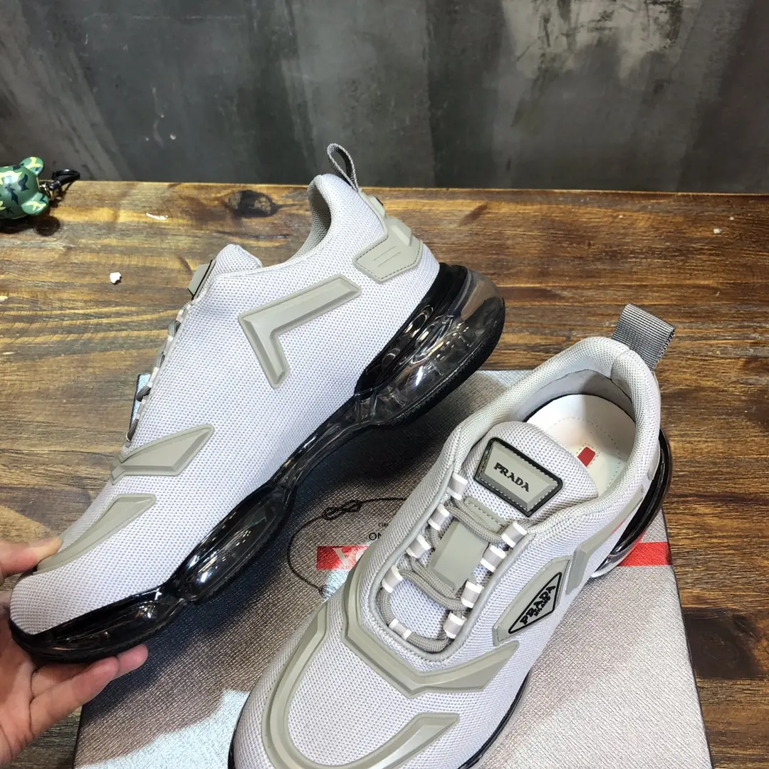 Prada  Cushion Sneakers – White Silver, Men’s Athletic Style, Replica Prada Shoes, High Quality Replica, Sizes 38- SoftTouch 203