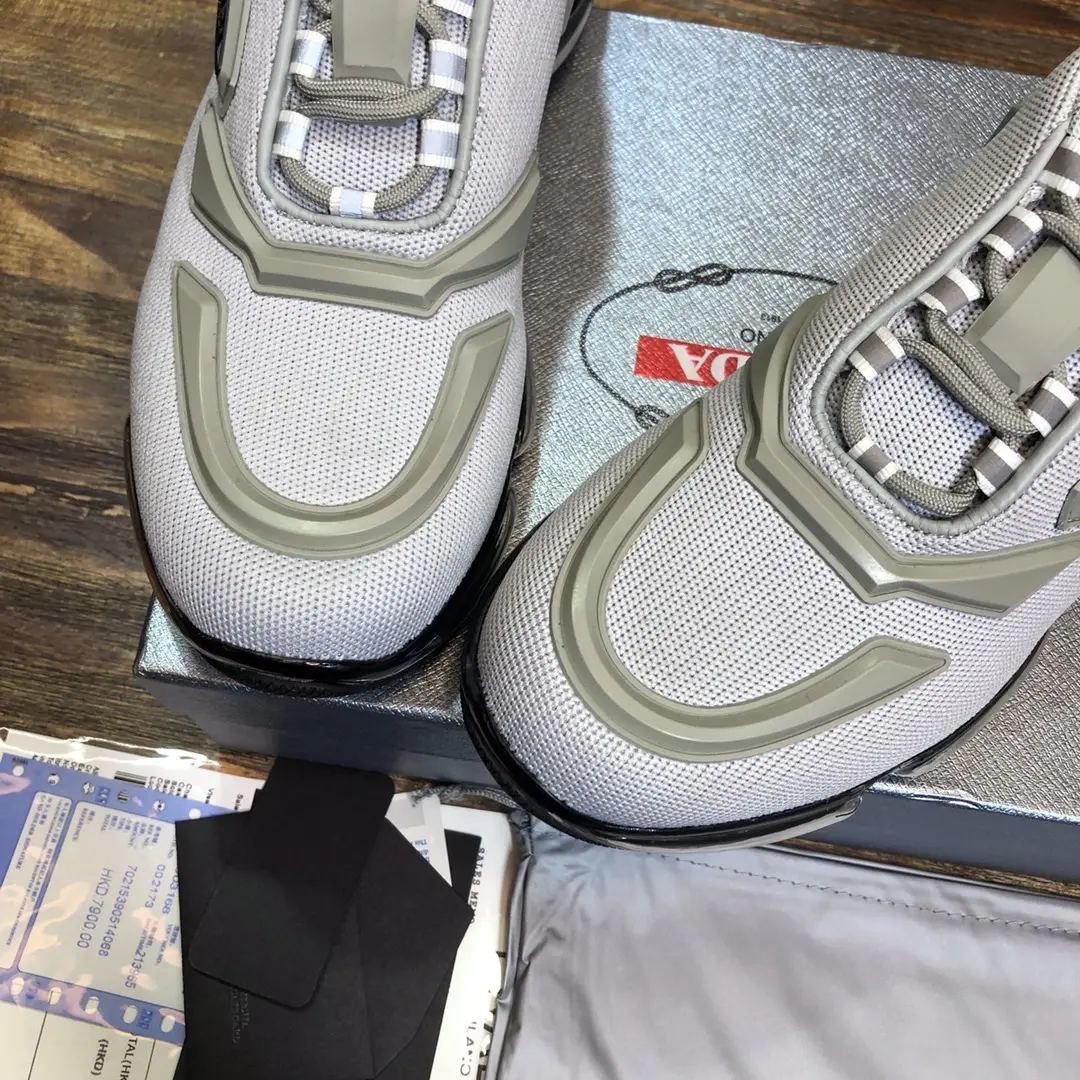 Prada  Cushion Sneakers – White Silver, Men’s Athletic Style, Replica Prada Shoes, High Quality Replica, Sizes 38- SoftTouch 203