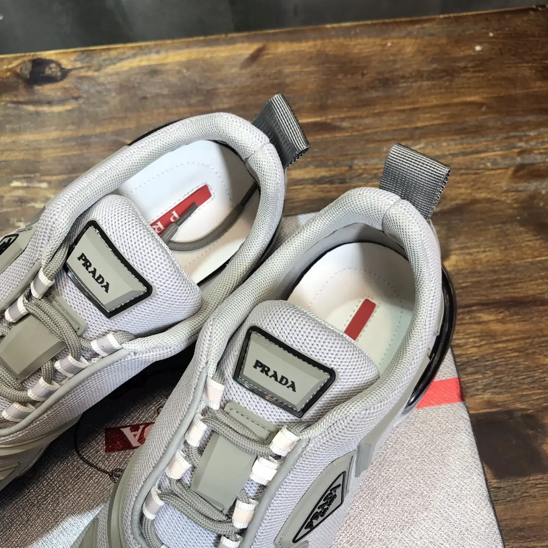 Prada  Cushion Sneakers – White Silver, Men’s Athletic Style, Replica Prada Shoes, High Quality Replica, Sizes 38- SoftTouch 203