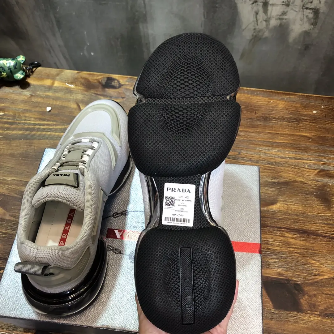 Prada  Cushion Sneakers – White Silver, Men’s Athletic Style, Replica Prada Shoes, High Quality Replica, Sizes 38- SoftTouch 203