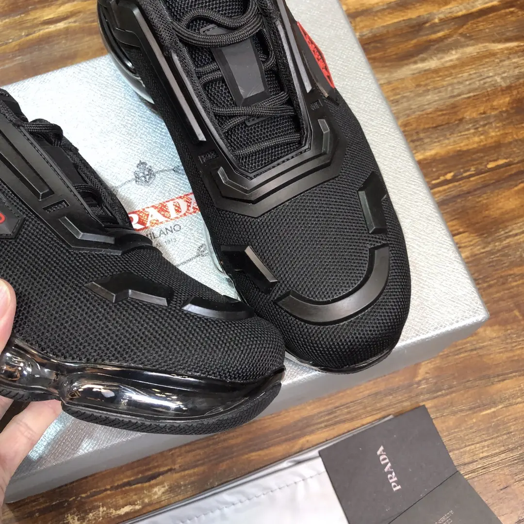 Resilient Prada Cushion Sneaker Black Red Logo – High Quality Replica Prada Shoes 1: 230