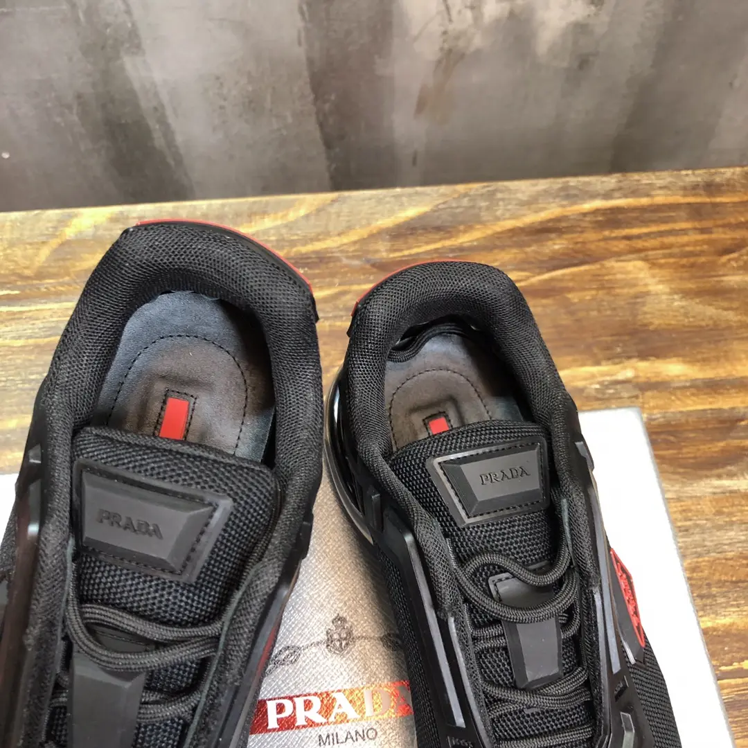 Resilient Prada Cushion Sneaker Black Red Logo – High Quality Replica Prada Shoes 1: 230