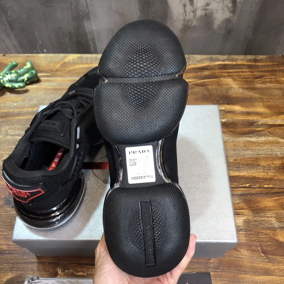 Resilient Prada Cushion Sneaker Black Red Logo – High Quality Replica Prada Shoes 1: 230
