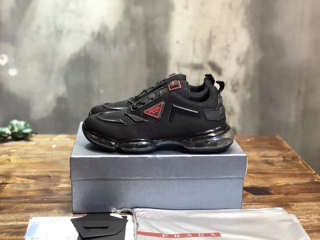 FastDry Prada Cushion Sneaker Black Red Low-Top – Replica Prada Shoes with High Quality 263
