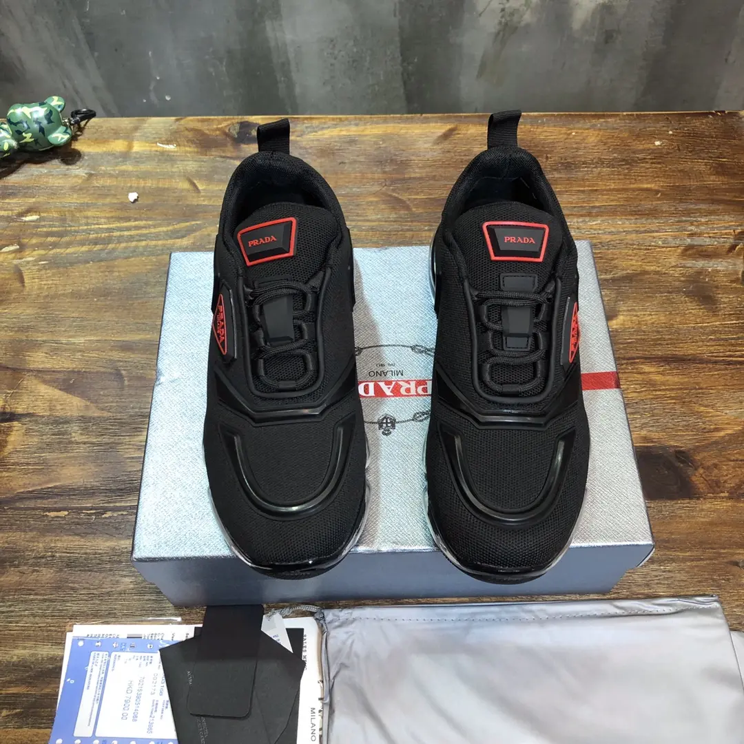 FastDry Prada Cushion Sneaker Black Red Low-Top – Replica Prada Shoes with High Quality 263