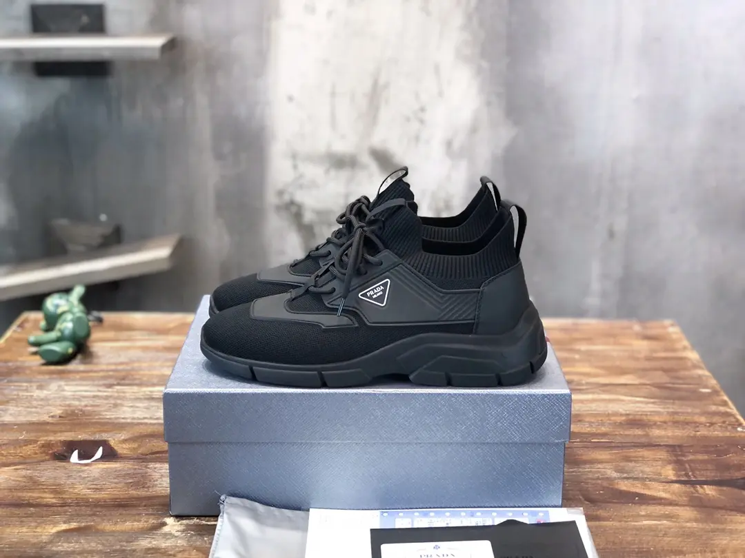 Prada Men’s 2022 Black Knit Sneakers – , Breathable Replica Prada, High-Quality Rep Shoes, Sizes 38- ZipUp 180