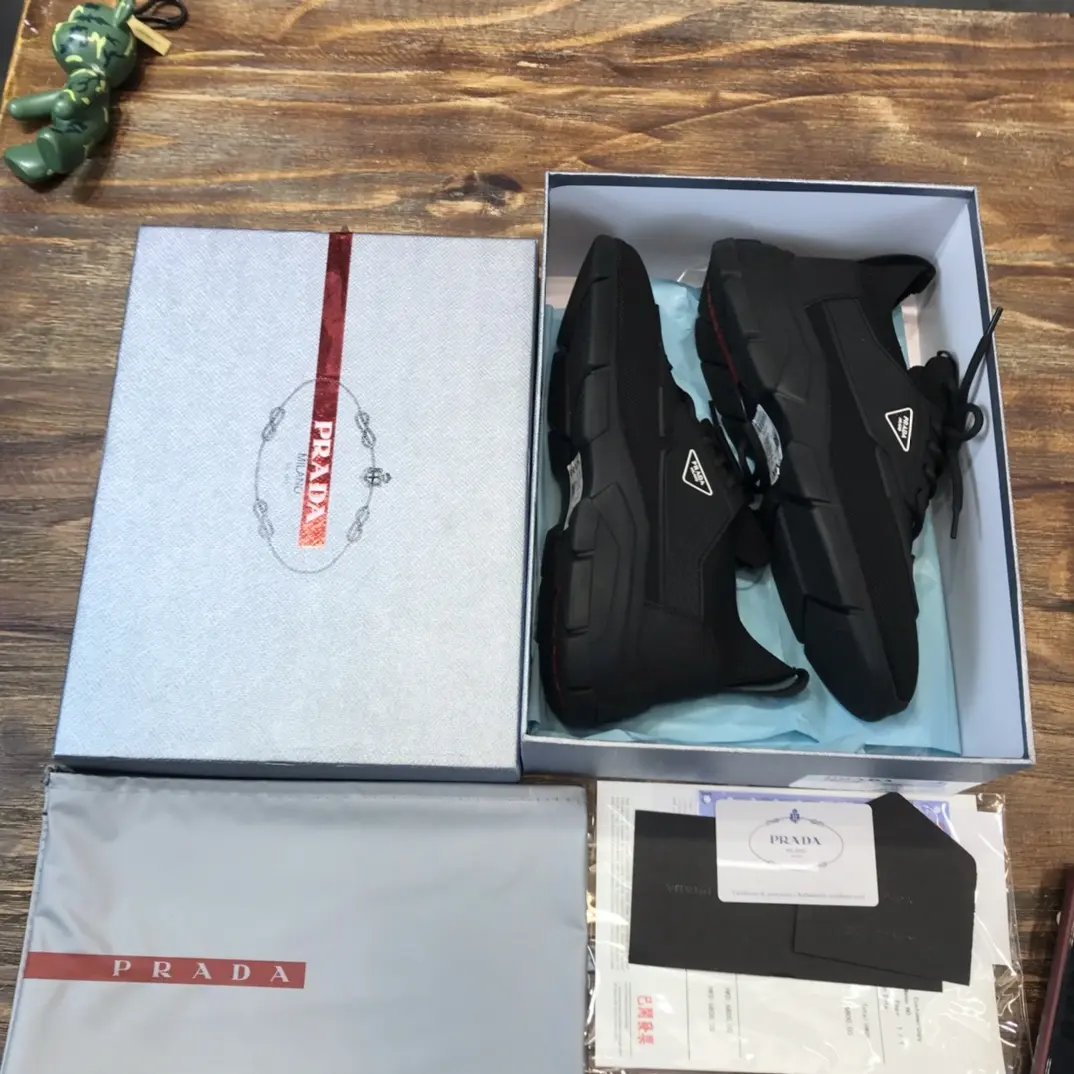 Prada Men’s 2022 Black Knit Sneakers – , Breathable Replica Prada, High-Quality Rep Shoes, Sizes 38- ZipUp 180