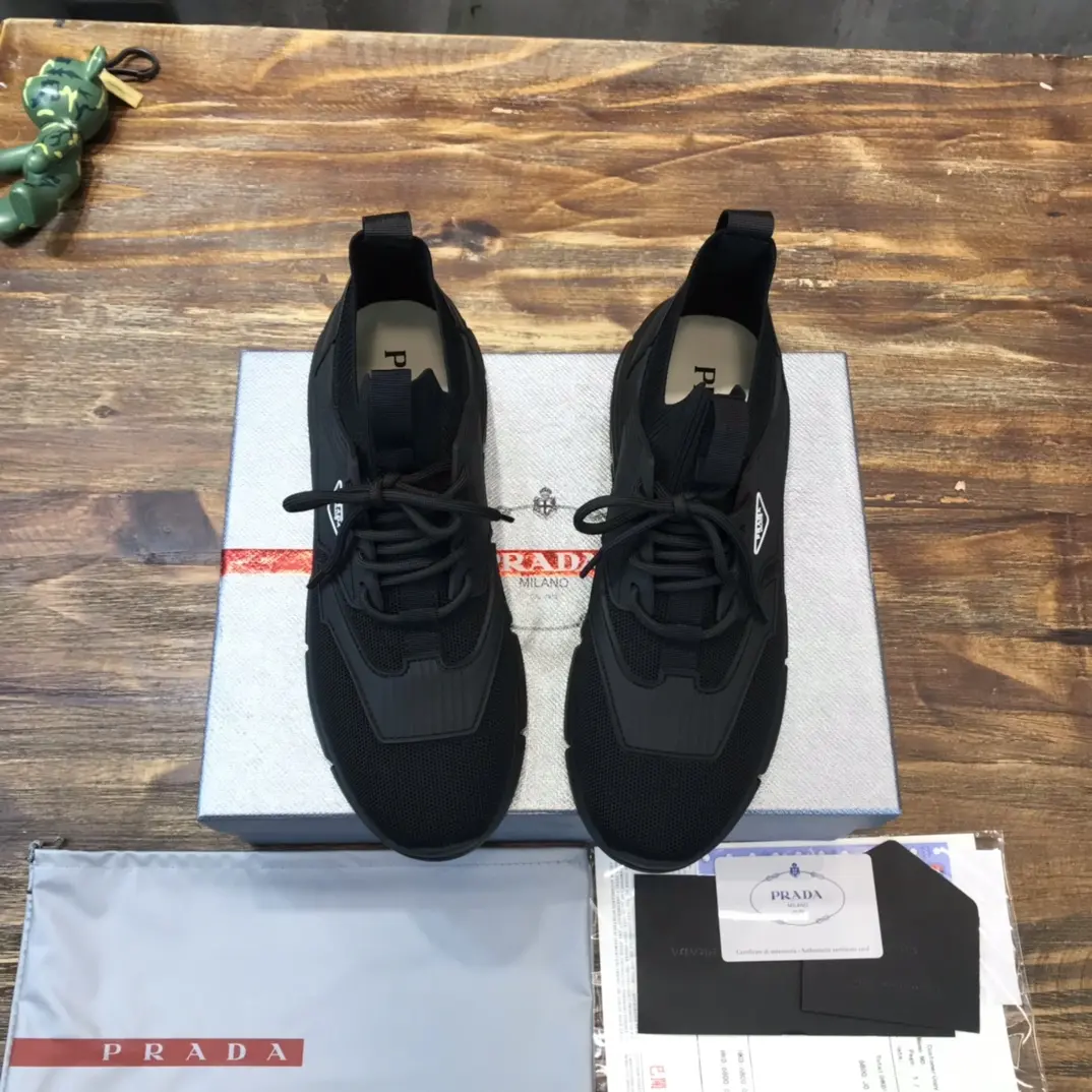 Prada Men’s 2022 Black Knit Sneakers – , Breathable Replica Prada, High-Quality Rep Shoes, Sizes 38- ZipUp 180