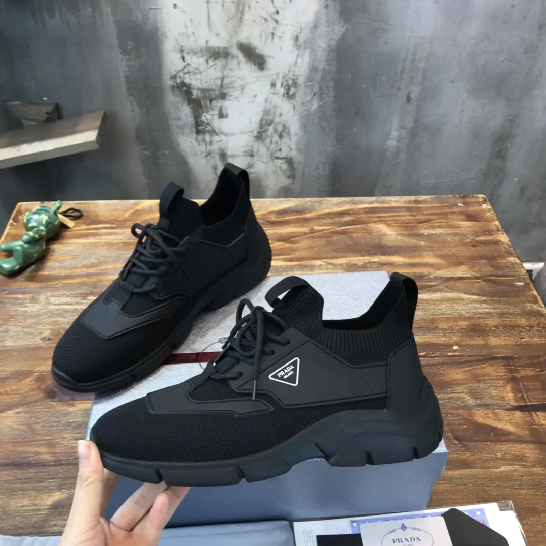 Prada Men’s 2022 Black Knit Sneakers – , Breathable Replica Prada, High-Quality Rep Shoes, Sizes 38- ZipUp 180