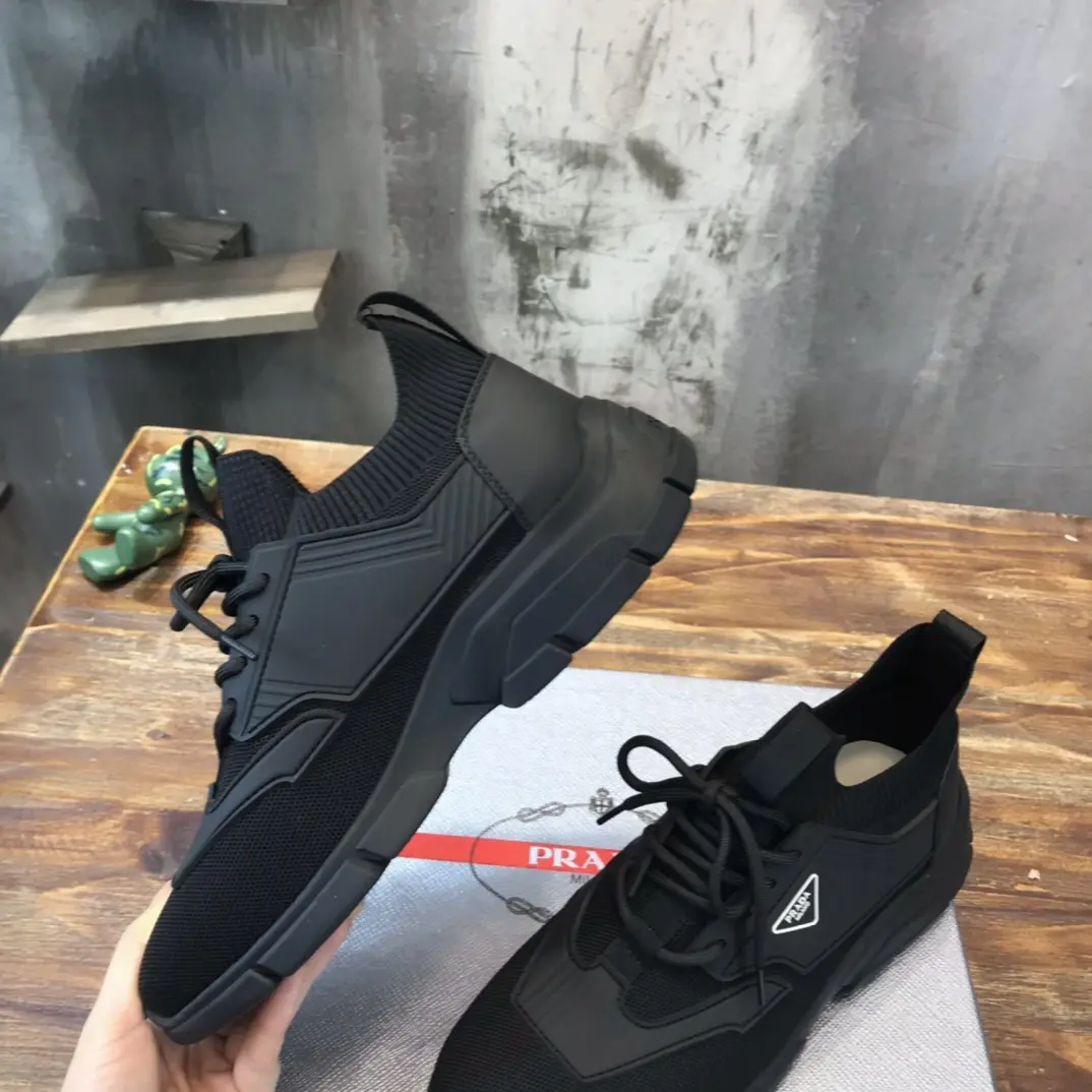 Prada Men’s 2022 Black Knit Sneakers – , Breathable Replica Prada, High-Quality Rep Shoes, Sizes 38- ZipUp 180