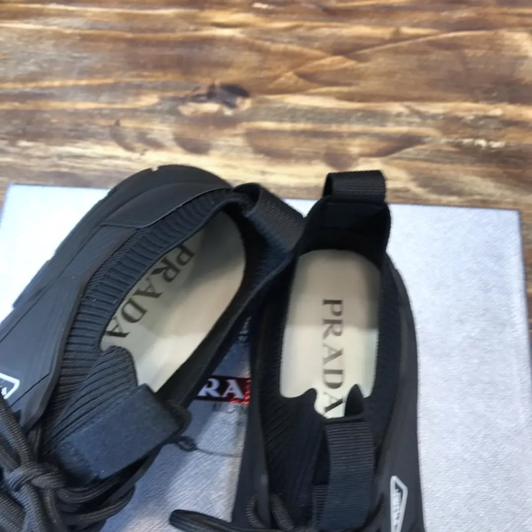 Prada Men’s 2022 Black Knit Sneakers – , Breathable Replica Prada, High-Quality Rep Shoes, Sizes 38- ZipUp 180