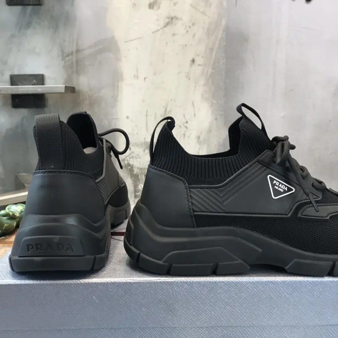Prada Men’s 2022 Black Knit Sneakers – , Breathable Replica Prada, High-Quality Rep Shoes, Sizes 38- ZipUp 180
