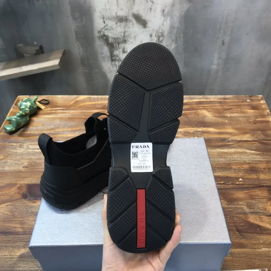 Prada Men’s 2022 Black Knit Sneakers – , Breathable Replica Prada, High-Quality Rep Shoes, Sizes 38- ZipUp 180