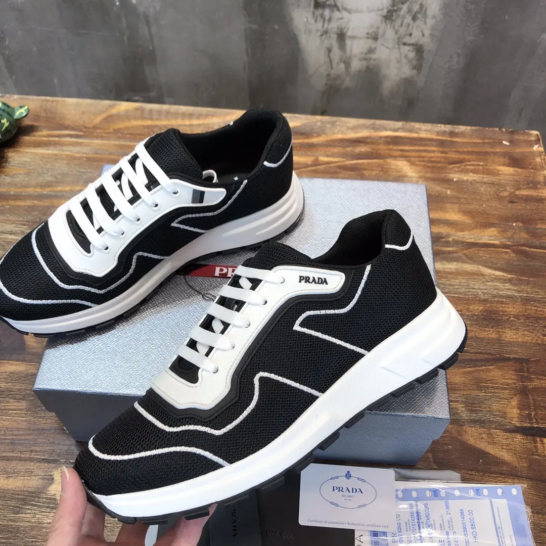 Cozy Prada Men’s 2022 Top Quality Sneakers – Black and White Knit Style, 1:1 Replica Sneakers, High Quality Prada Replica, Sizes 38- 168