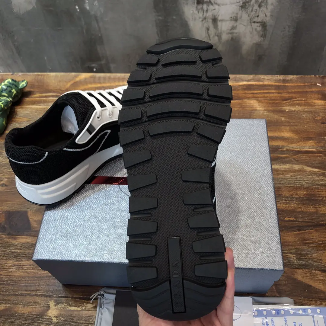 Cozy Prada Men’s 2022 Top Quality Sneakers – Black and White Knit Style, 1:1 Replica Sneakers, High Quality Prada Replica, Sizes 38- 168