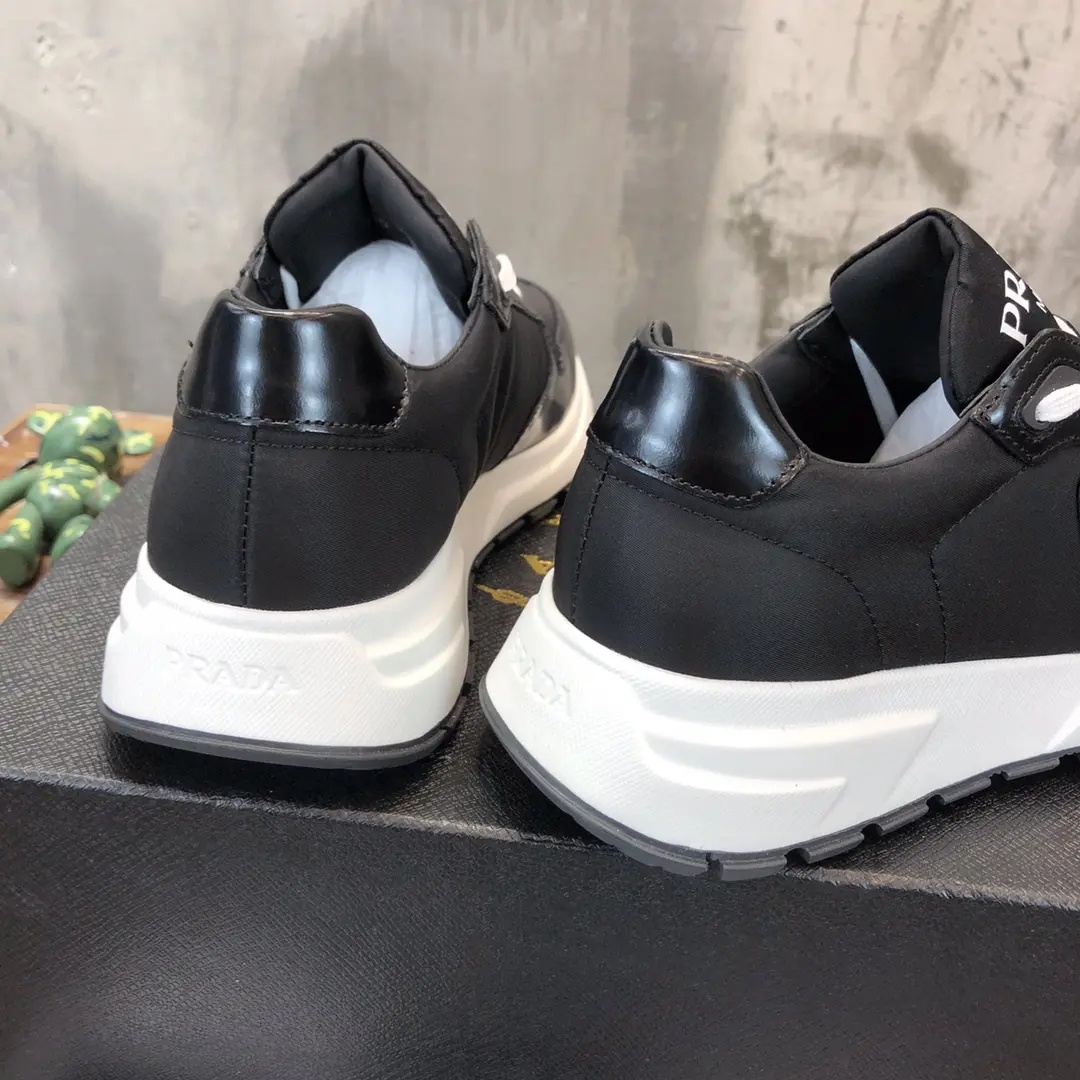 Prada Men’s Casual Sneakers – Black and White, Waterproof Fabric,  Leather Lining, Replica Prada Shoes, High Quality Sneakers, Sizes 38-44 (Custom 45 Non-Returnable Affordable 200