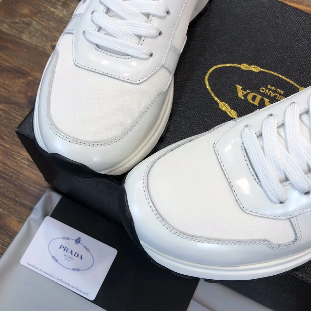 Prada Men’s  Sneakers – White, Waterproof Fabric, Leather Lining, Replica Prada Shoes, High Quality Replica, Sizes 38-44 (Custom 45 No Returns Modern 176