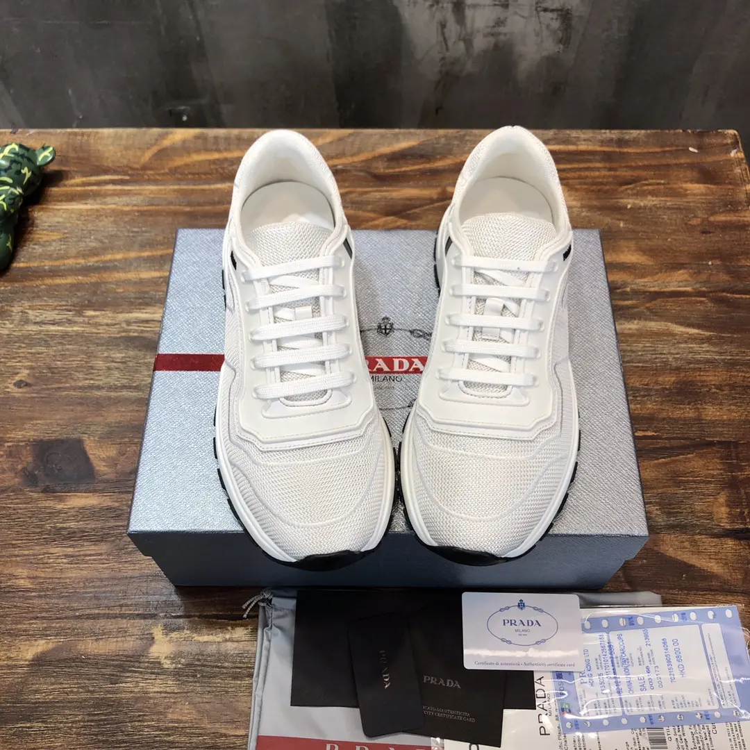Practical Prada Men’s White Knit Sneakers 2022 – , Breathable Replica Prada Shoes, High Quality Rep Sneakers, Sizes 38- 186