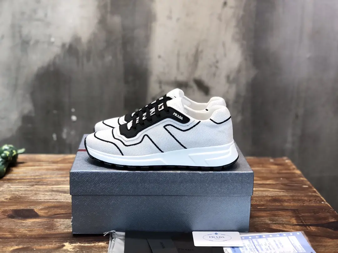 Prada Men’s White and Black Knit Sneakers 2022 – , Breathable Replica Prada Shoes, High Quality Rep Sneakers, Sizes 38- SunProtective 182