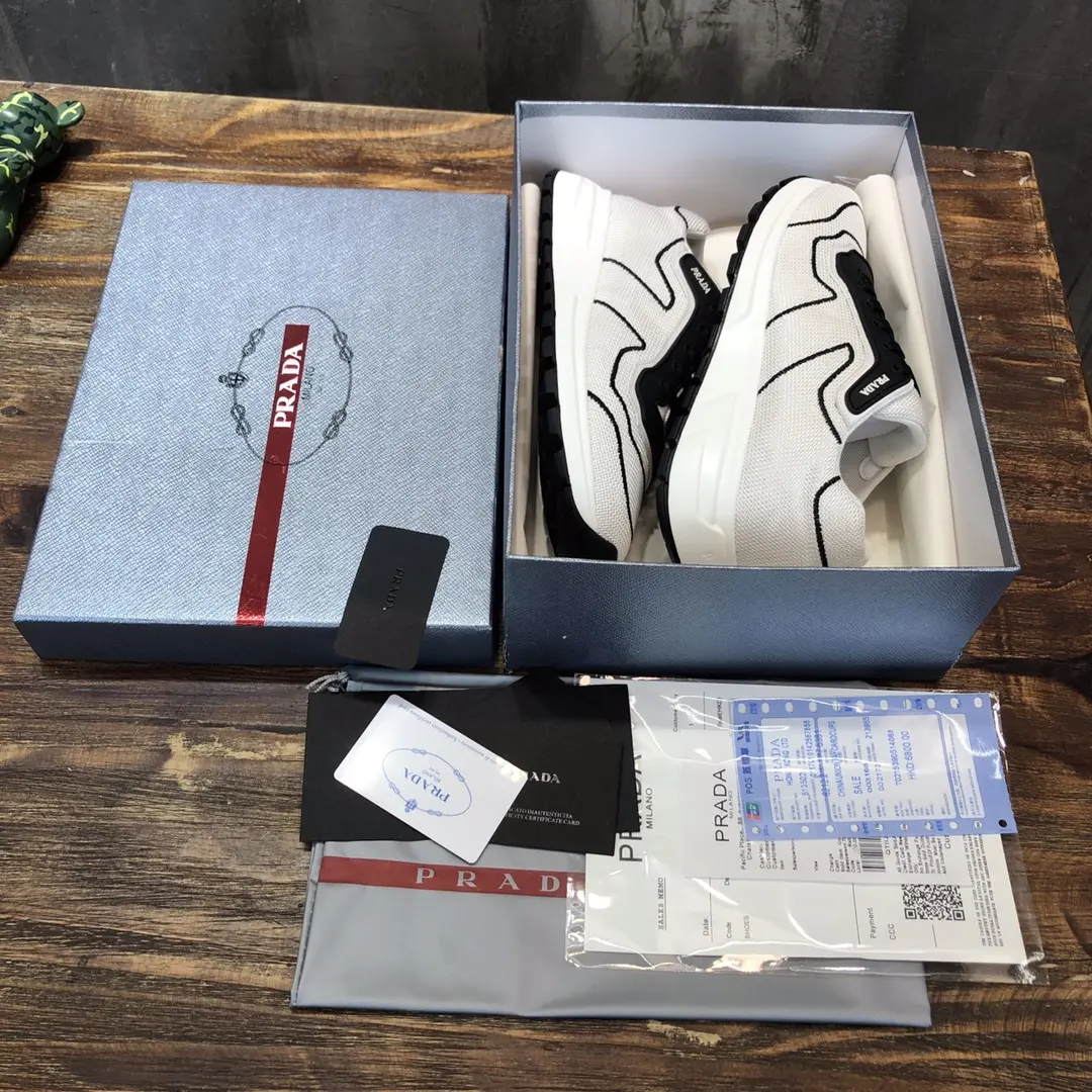 Prada Men’s White and Black Knit Sneakers 2022 – , Breathable Replica Prada Shoes, High Quality Rep Sneakers, Sizes 38- SunProtective 182