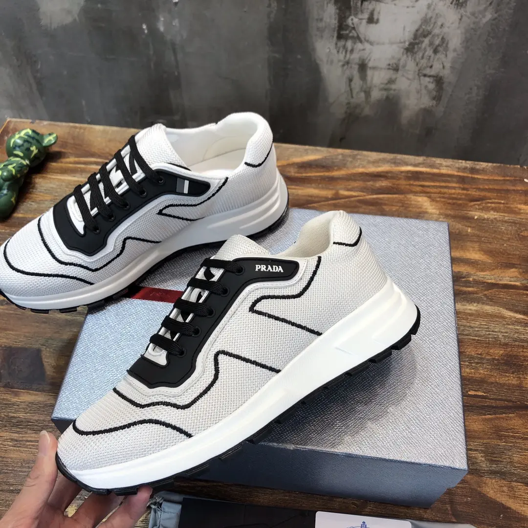 Prada Men’s White and Black Knit Sneakers 2022 – , Breathable Replica Prada Shoes, High Quality Rep Sneakers, Sizes 38- SunProtective 182