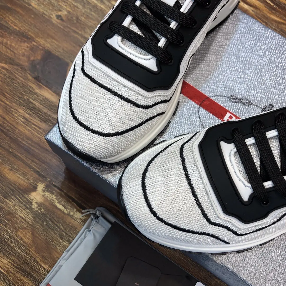 Prada Men’s White and Black Knit Sneakers 2022 – , Breathable Replica Prada Shoes, High Quality Rep Sneakers, Sizes 38- SunProtective 182