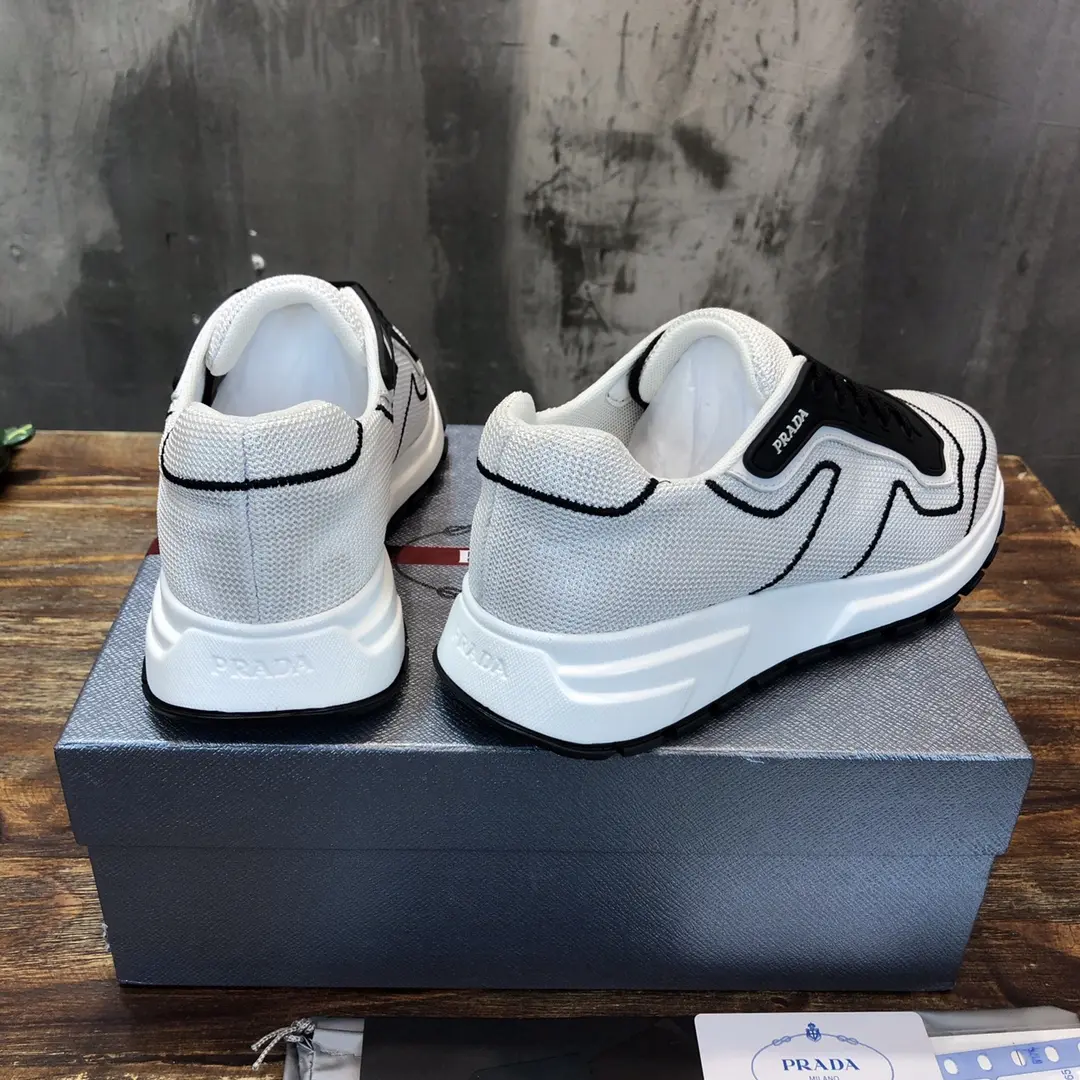 Prada Men’s White and Black Knit Sneakers 2022 – , Breathable Replica Prada Shoes, High Quality Rep Sneakers, Sizes 38- SunProtective 182