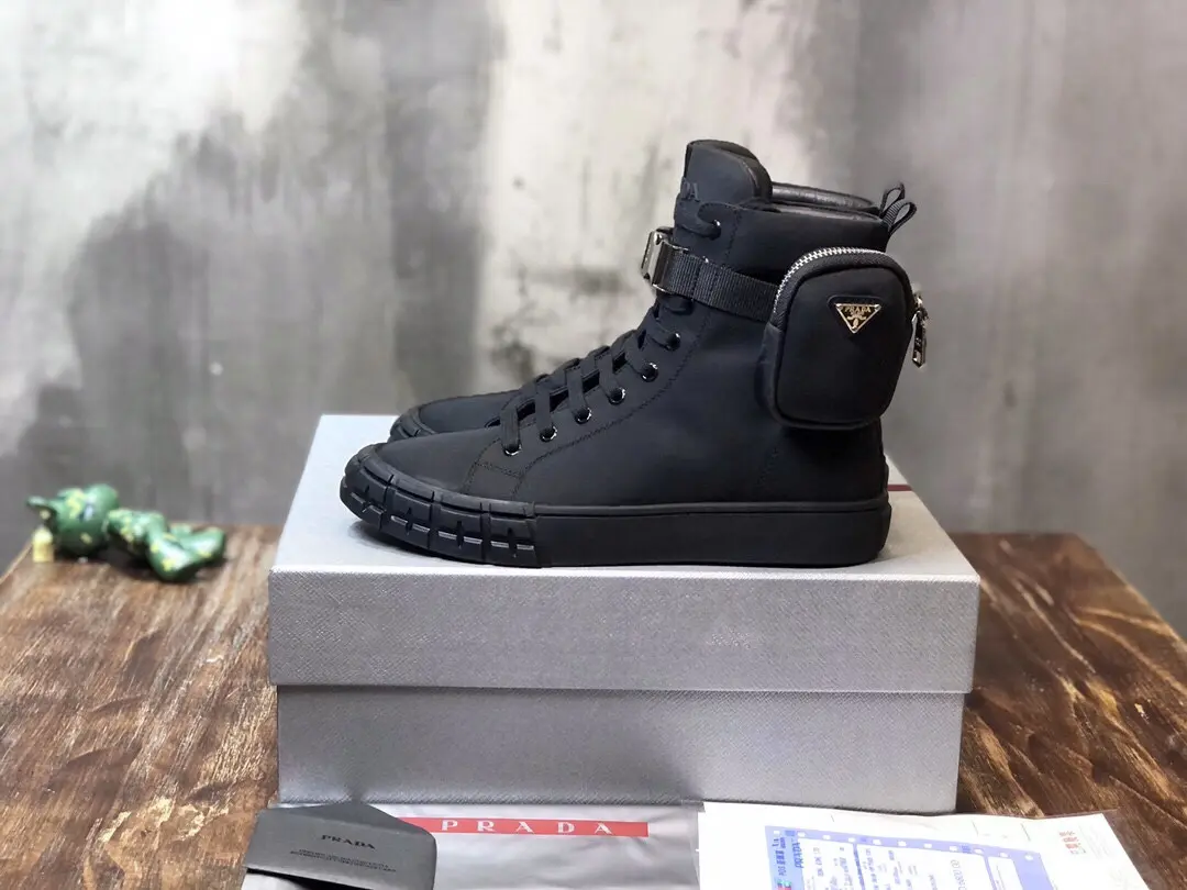 Flexible Prada Sport Wallet Sneaker Black High-Top – High Quality Replica Prada Shoes for Sale 223