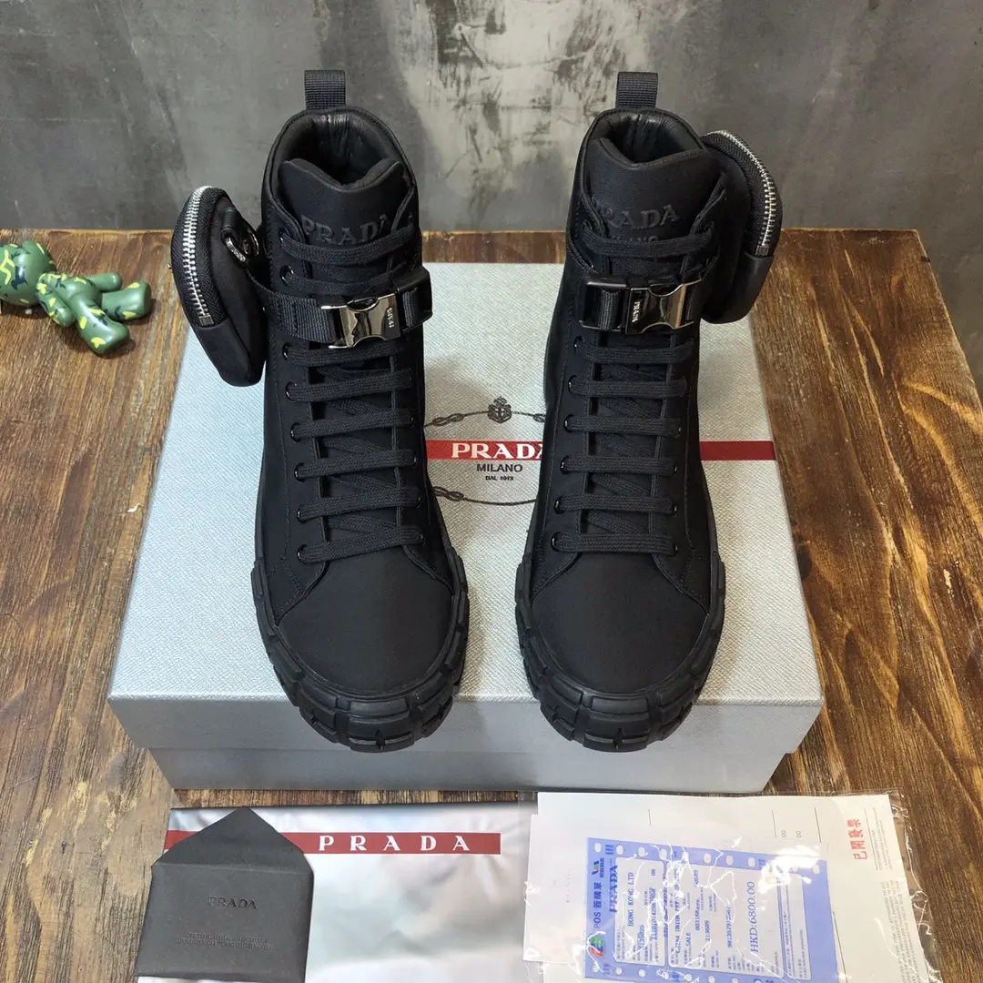 Flexible Prada Sport Wallet Sneaker Black High-Top – High Quality Replica Prada Shoes for Sale 223