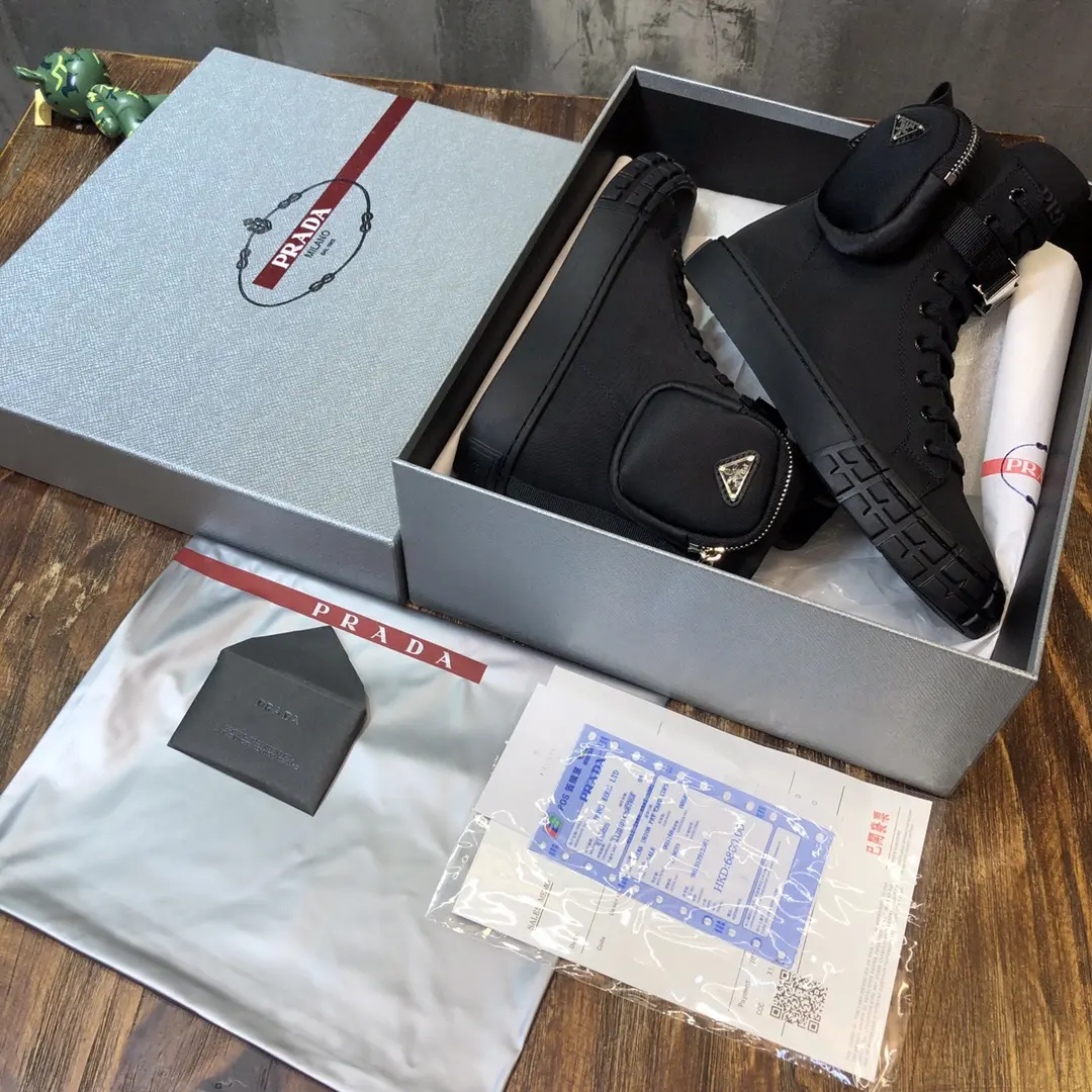 Flexible Prada Sport Wallet Sneaker Black High-Top – High Quality Replica Prada Shoes for Sale 223