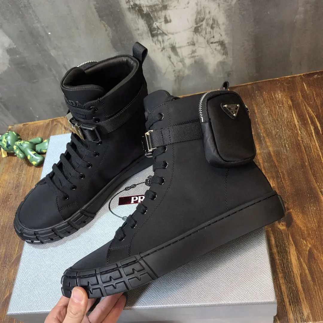 Flexible Prada Sport Wallet Sneaker Black High-Top – High Quality Replica Prada Shoes for Sale 223