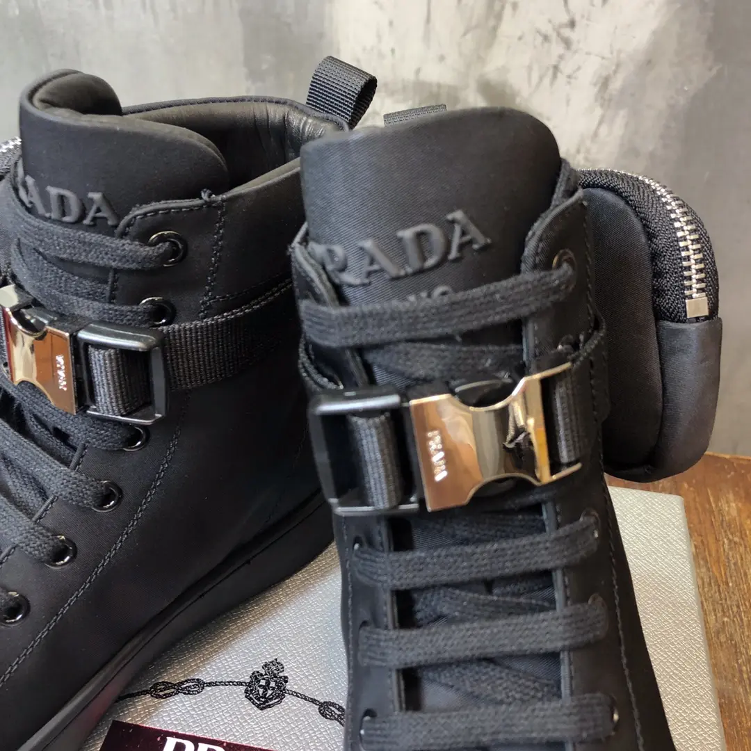 Flexible Prada Sport Wallet Sneaker Black High-Top – High Quality Replica Prada Shoes for Sale 223